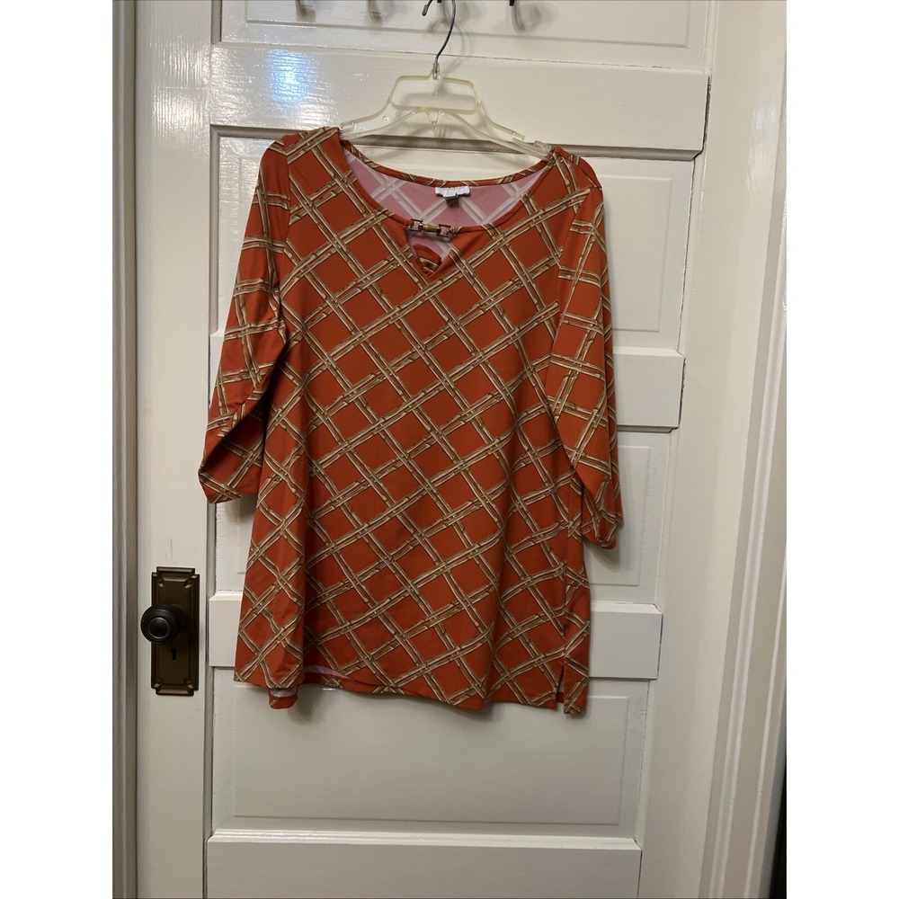 Charter Club Women Orange Bamboo Lattice 3/4 Sleeve Stretch Tunic Blouse 1X